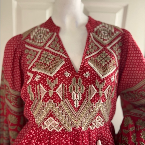 Anthropologie Keira Embroidered Peplum Blouse top shirt v neck Boho Size 8. A25 - Picture 5 of 14
